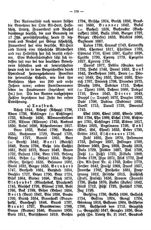 Familiennamen aus dem Pfarrsprengel Alt-Hart von 1641-1890 - 2