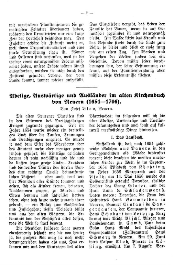 Adelige, Auswärtige und Ausländer im alten Kirchenbuch von Neuern (1654-1706) - 1