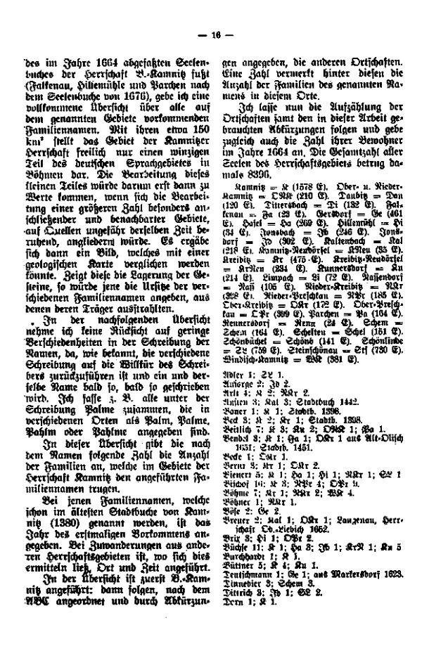 Die Familiennamen und ihre Verbreitung auf dem Gebiete der Böhm.-Kamnitzer Herrschaft im Jahre 1664 - 2
