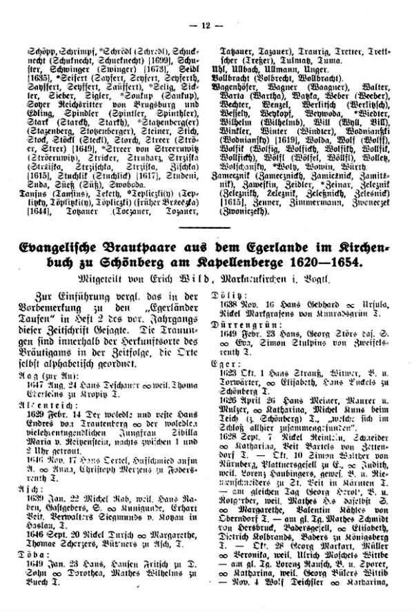Evangelische Brautpaare aus dem Egerlande im Kirchbuch zu Schönberg am Kapellenberge 1620-1654 - 1