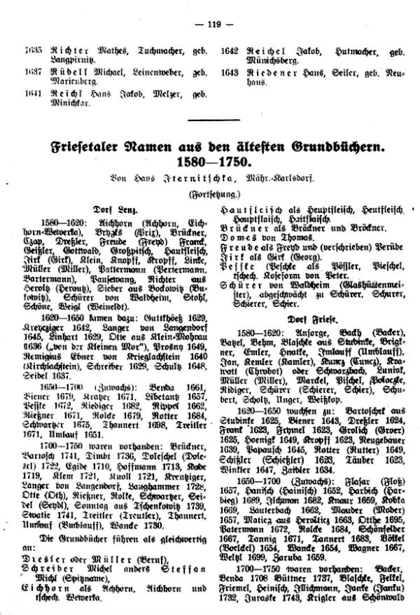 Friesetaler Namen aus den ältesten Grundbüchern (1580-1750) - 1