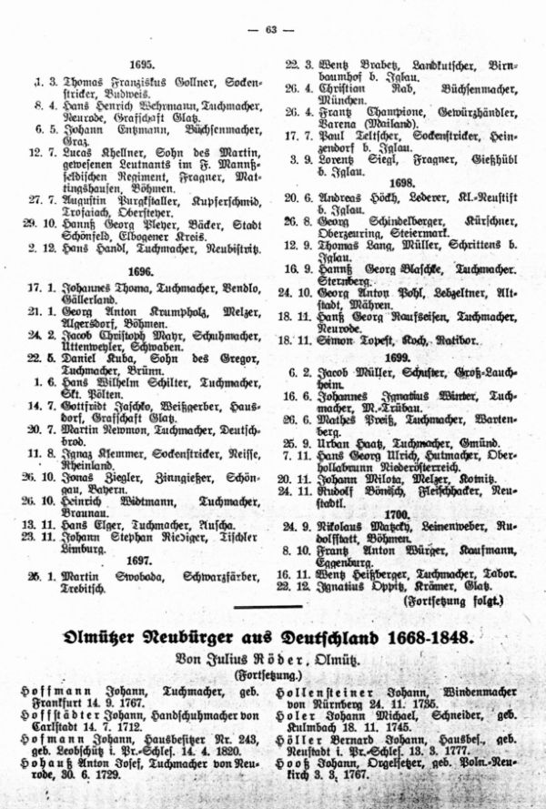 Olmützer Neubürger aus Deutschland 1668-1848 - 1