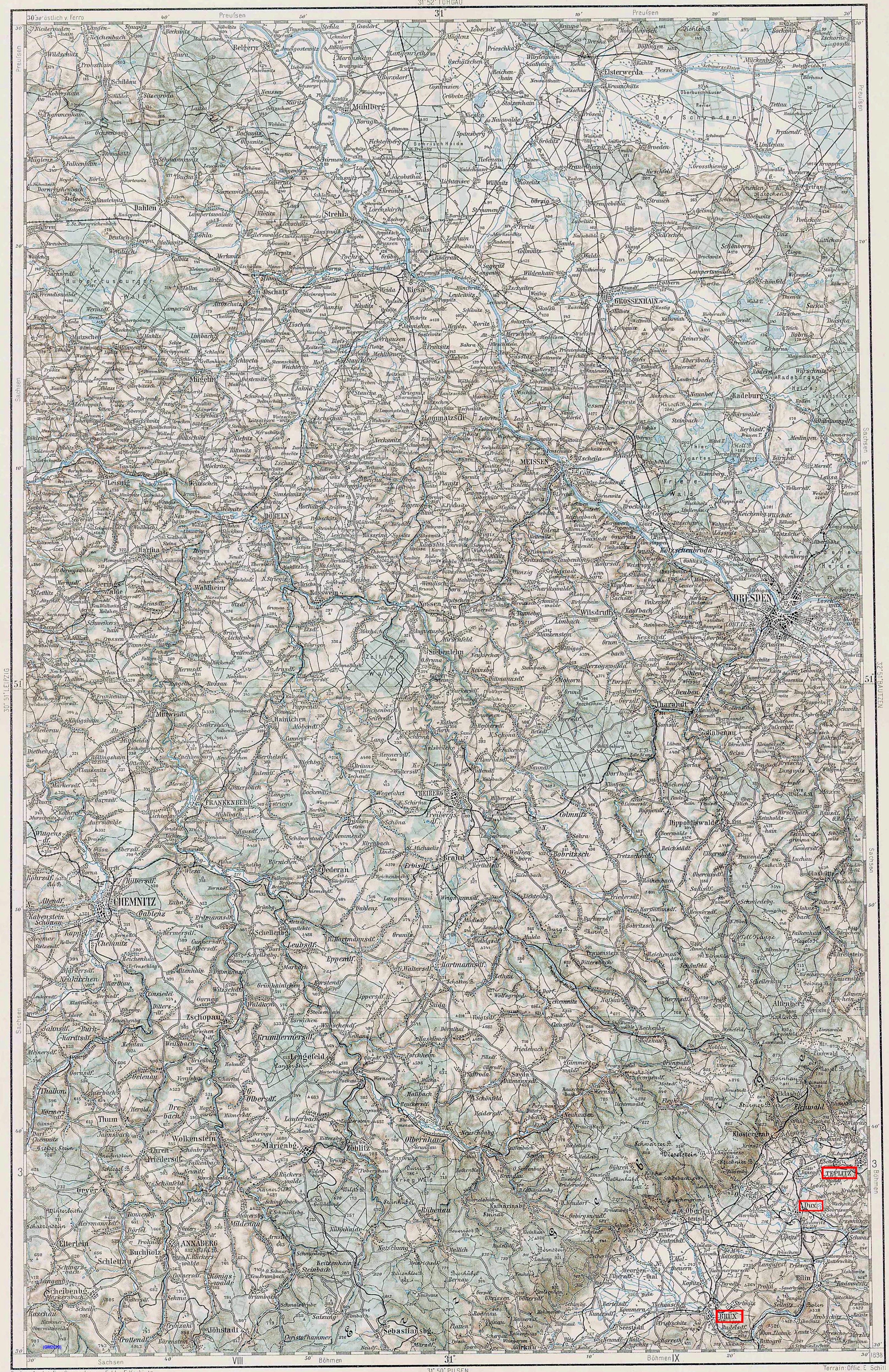 Karte Preussen/Sachsen/Böhmen