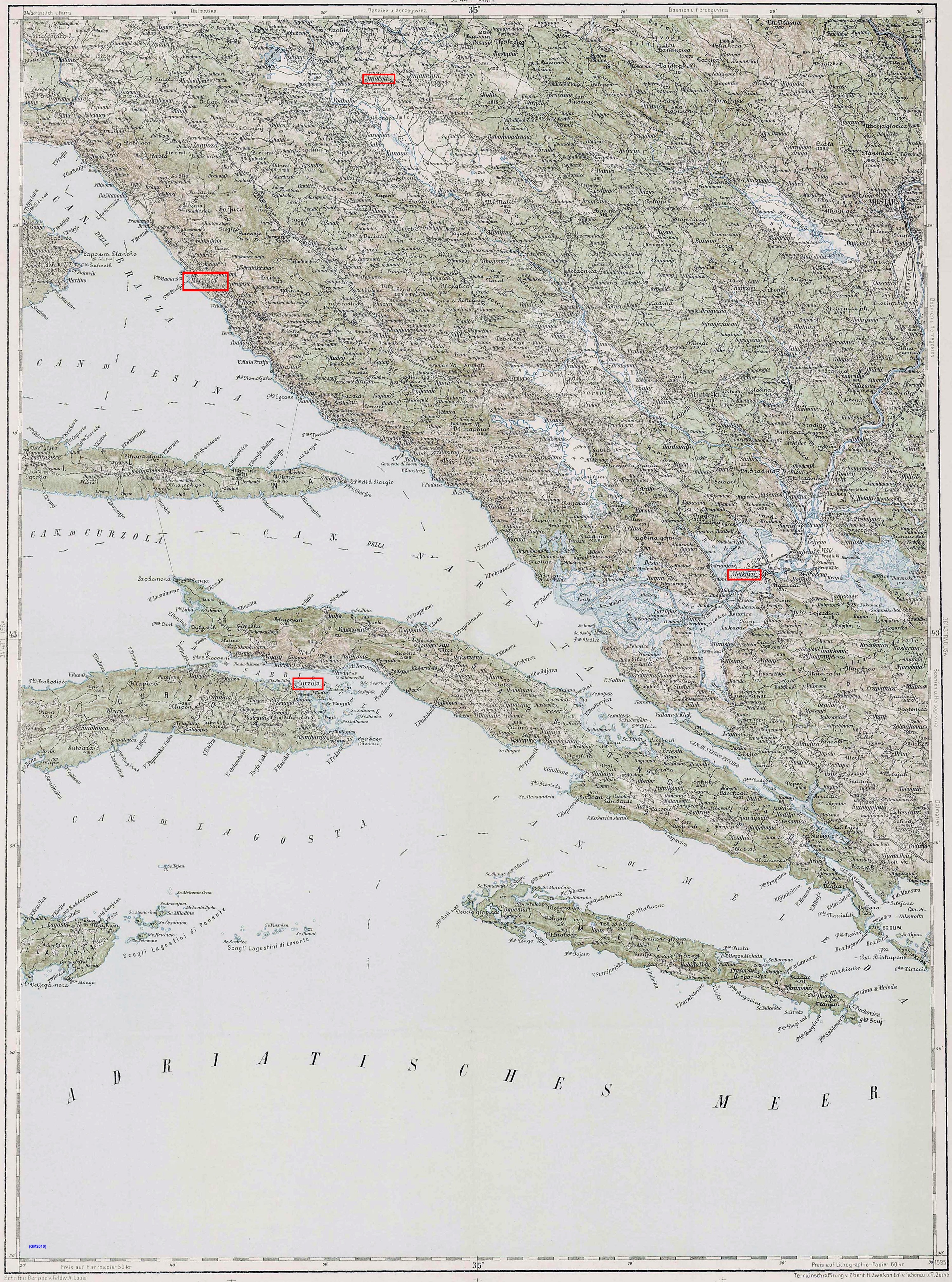 Karte Dalmatien/Bosnien und Hercegovina
