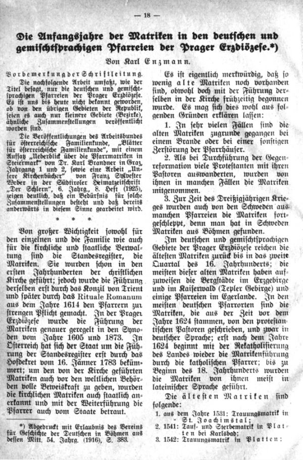 Anfangsjahre der Matriken - 1