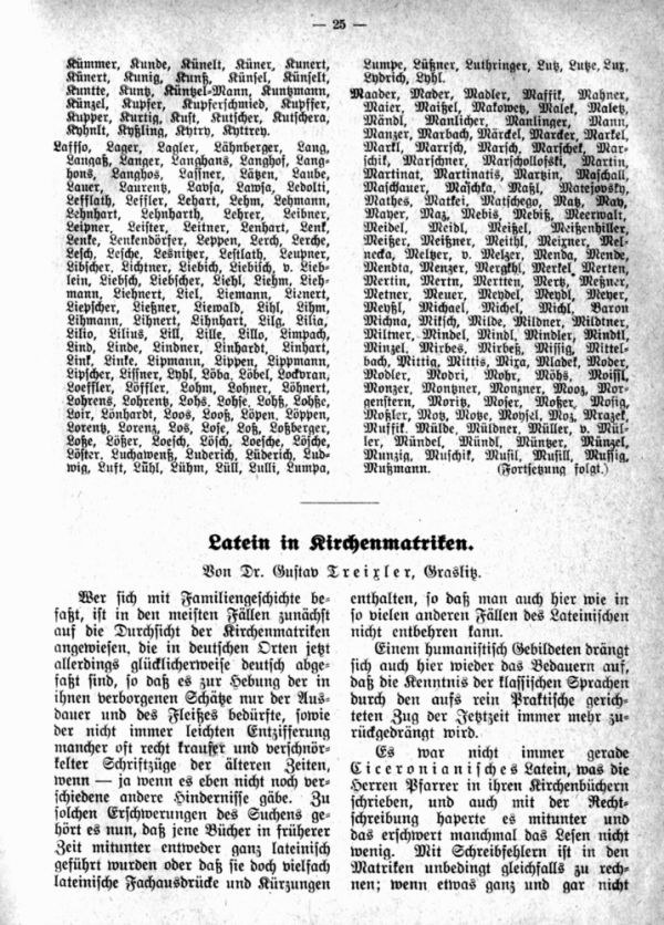 Latein in Kirchenmatriken - 1