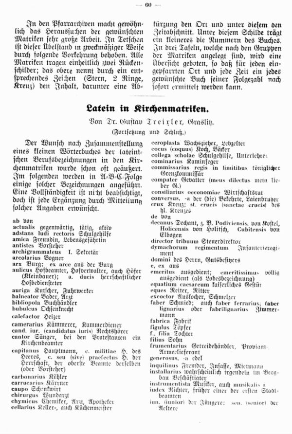 Latein in Kirchenmatriken - 1