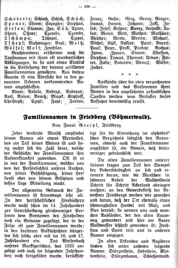 Familiennamen in Friedberg (Böhmerwald) - 1