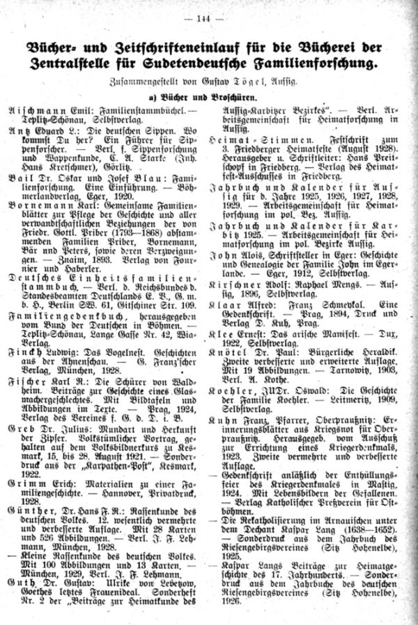 Bücher- und Zeitschrifteneinlauf für die Bücherei der Zentralstelle für Sudetendeutsche Familienforschung - 1