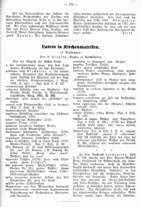Latein in Kirchenmatriken