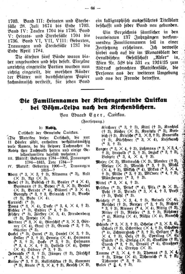 Die Familiennamen der Kirchengemeinde Quitkau bei Böhm.-Leipa nach den Kirchenbüchern - 1
