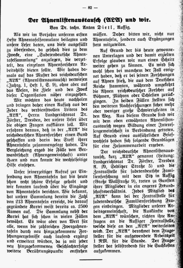 Der Ahnenlistenaustausch (A.L.A.) und wir