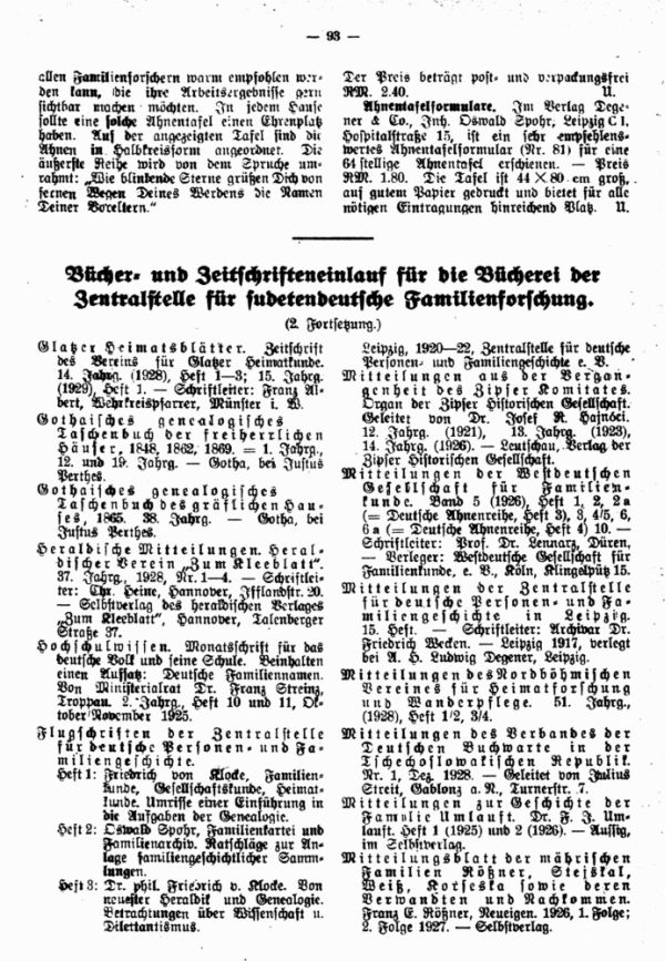 Bücher- und Zeitschrifteneinlauf für die Bücherei der Zentralstelle für sudetendeutsche Familienforschung - 1