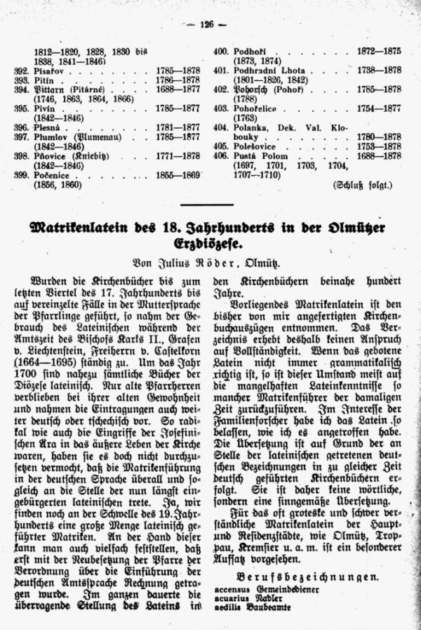 Matrikenlatein des 18. Jahrhunderts in der Olmützer Erzdiözese - 1
