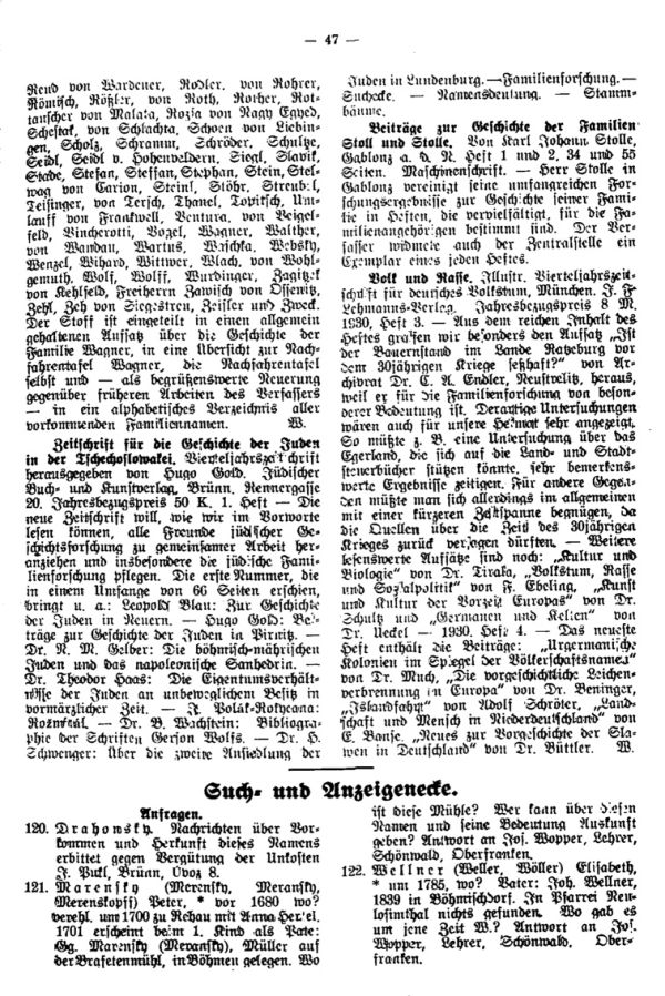 Beiträge zur Geschichte der Familien Stoll und Stolle - Such- und Anzeigeecke