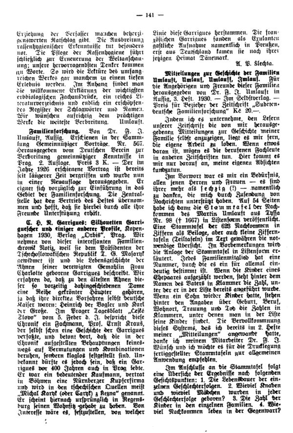 Mitteilungen zur Geschichte der Familien Umlauft, Umlauf, Umlauff, Imlauf - E.H.N. Garrigues: Silhouetten Garriguescher und einiger anderer Profile