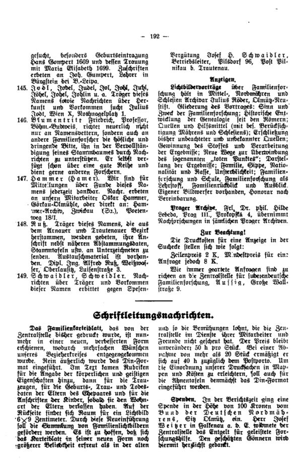 Schriftleitungsnachrichten