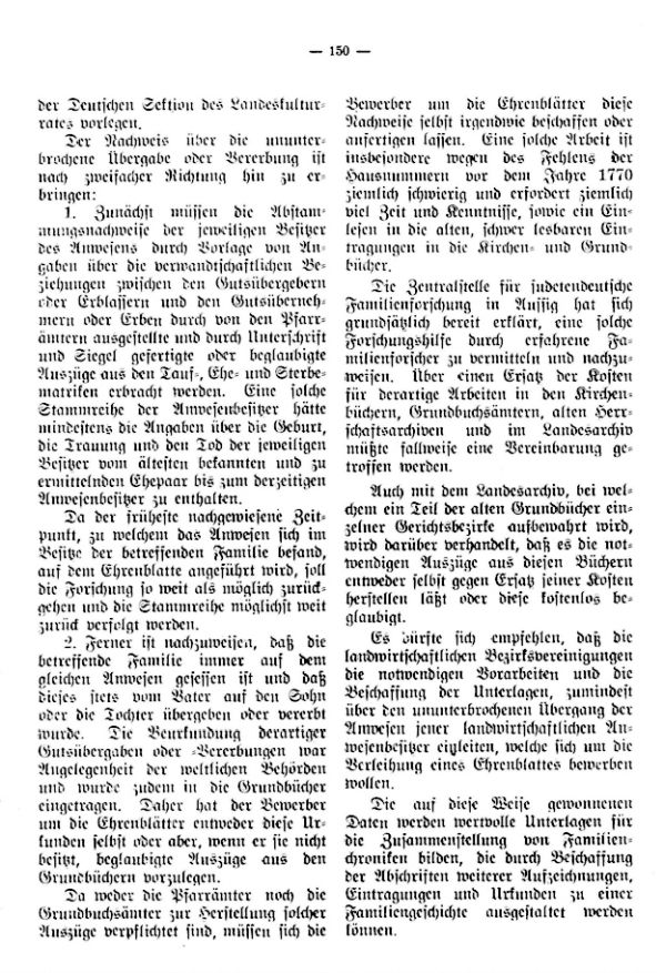 Richtlinien für die Zuerkennung von Ehrenblättern an alteingessesene Bauernfamilien durch die Deutsche Sektion des Landeskulturamtes in Böhmen - 2