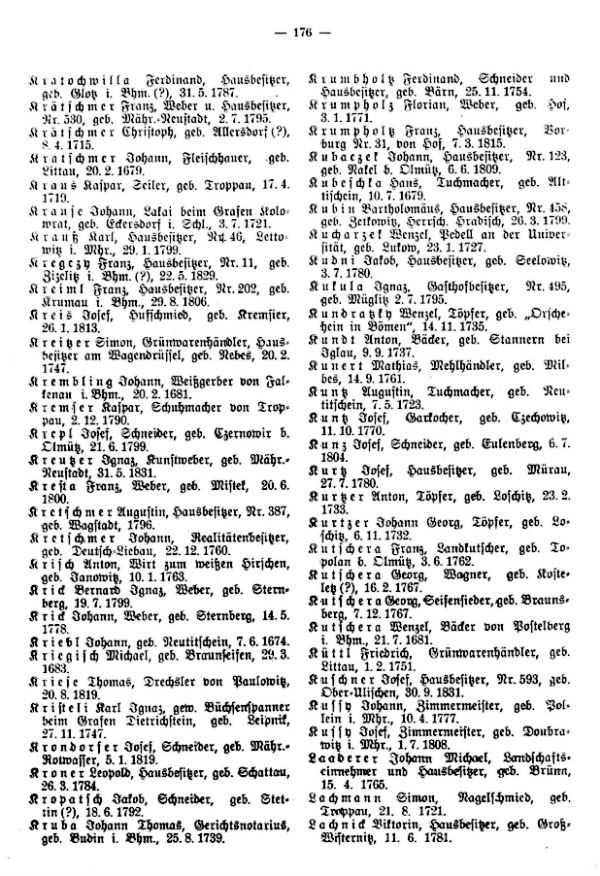 Olmützer Neubürger aus Böhmen, Mähren, Schlesien und der Slowakei 1688-1848 - 2