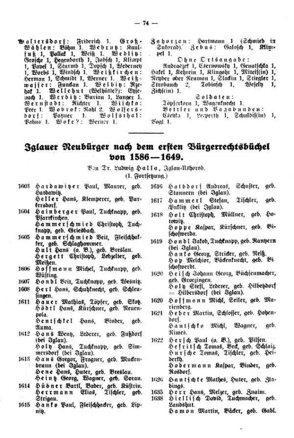 Inglauer Neubürger nach dem ersten Bürgerrechtsbüchel von 1586-1649 - 1