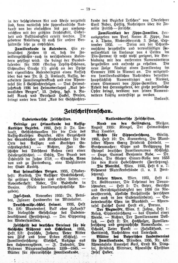 Zeitschriftenschau - Familienkunde in Kalendern