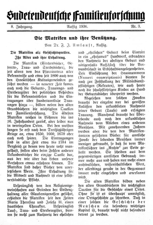Die Matriken und ihre Benützung - 1