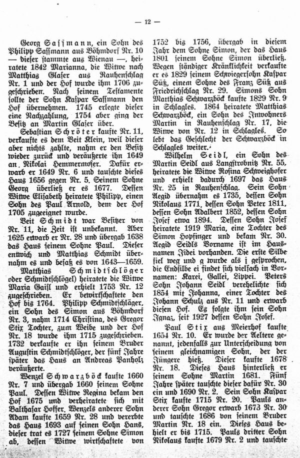 Die wichtigsten Namen der Hofbesitzer von Rauhenschlag seit 1620 - 2