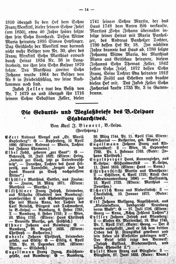 Die Geburts- und Weglaßbriefe des Böhm.-Leipaer Stadtarchives (Fortsetzung) - 1