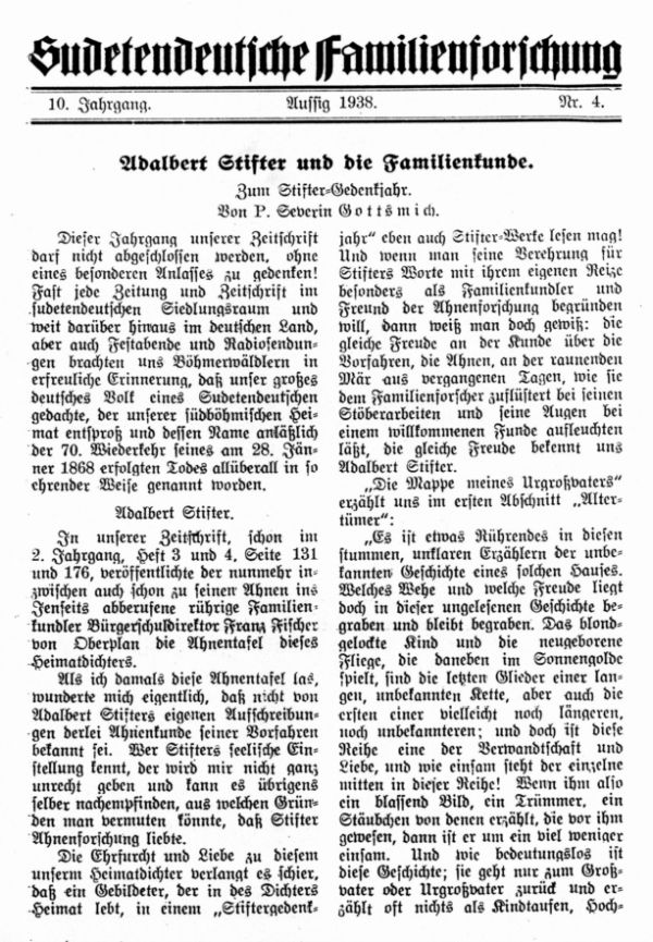 Adalbert Stifter und die Familienforschung