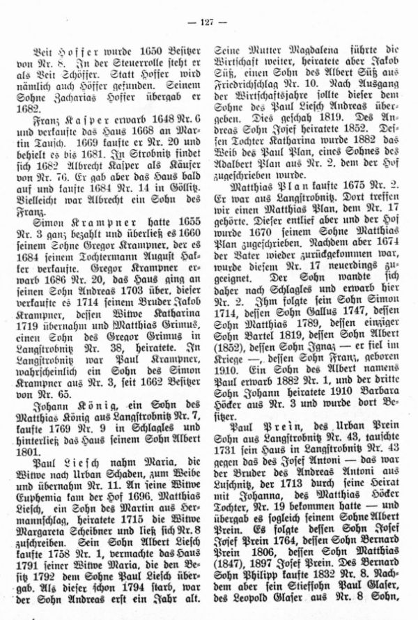 Die wichtigsten Namen der Hofbesitzer von Schlagles in drei Jahrhunderten - 3