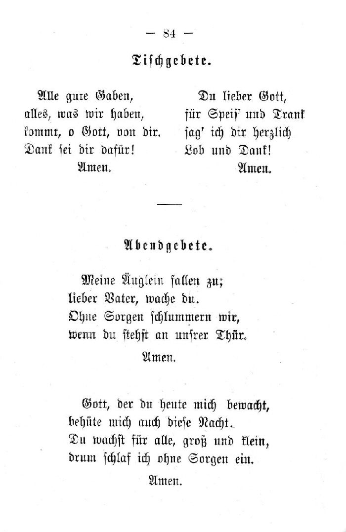 Deutsche Fibel -Tischgebete - Abendgebete