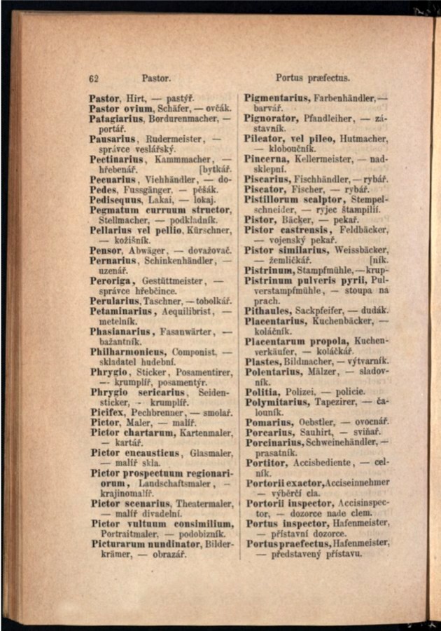 Teil 3  Latein - Deutsch - Böhmisch / von 'Pastor' bis 'Portuspraefectus'